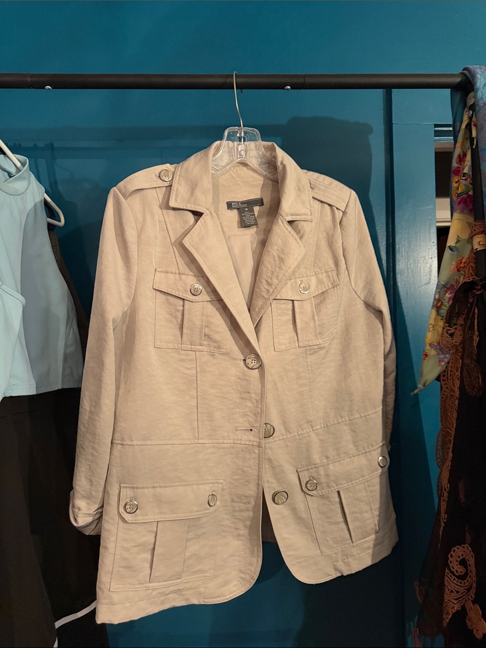 89th & Madison Cream Utility Jacket with Button Front